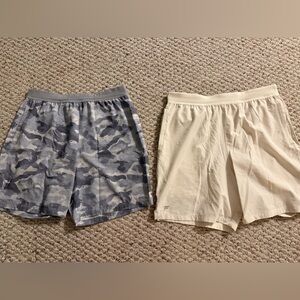 Fabletics Men's Athletic Shorts - Gray Camo and Beige